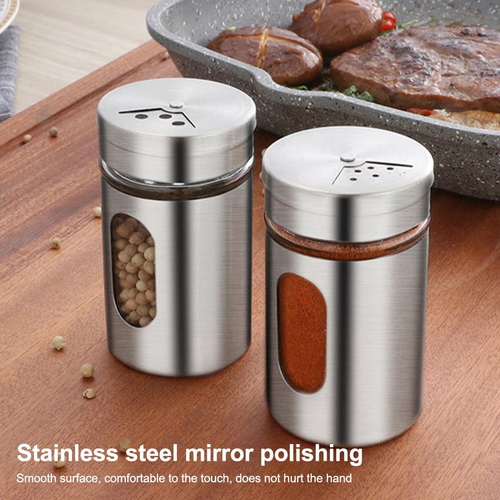 Spice Shaker Stainless Steel Merica Garam Toples Putar Tutup Botol Wadah Bubuk Bumbu Dapat Dicuci Reusable Gadget