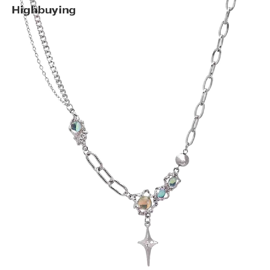 Hbid Kristal Bintang Miscanthus Moonstone Pendant Kalung Untuk Wanita Rantai Klavikula Geometris Tidak Teratur Vintage Cross Choker Perhiasan Aksesoris Glory