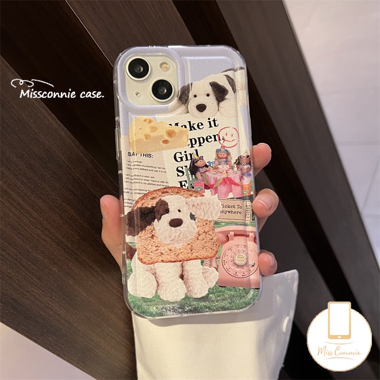 IPHONE Lembut TPU Shockproof Airbag Phone Case Kompatibel Untuk Iphone7 8 6 6s Plus XR X11 14 12 13 Pro Max XS Max SE 2020 Kreatif Lucu Kartun Klip Art Anjing Kembali Penuh Cover