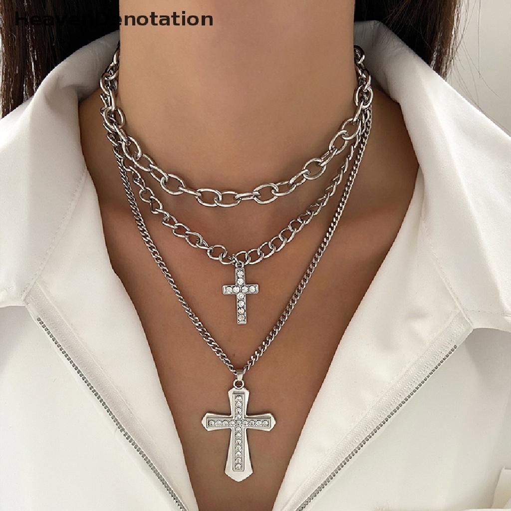 [HeavenDenotation] Fashion Retro Mutiara Kalung Salib Kristen Rantai Klavikula Manis Punk Liontin Untuk Wanita Pria Fashion Necklace Hadiah HDV