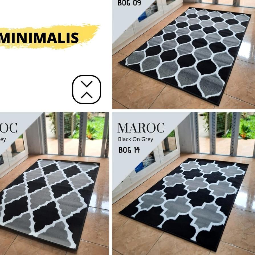 ♣ [Martha Karpet] MAROC Karpet Lantai  Black on Grey Karpet Permadani Bulu Tebal ♧