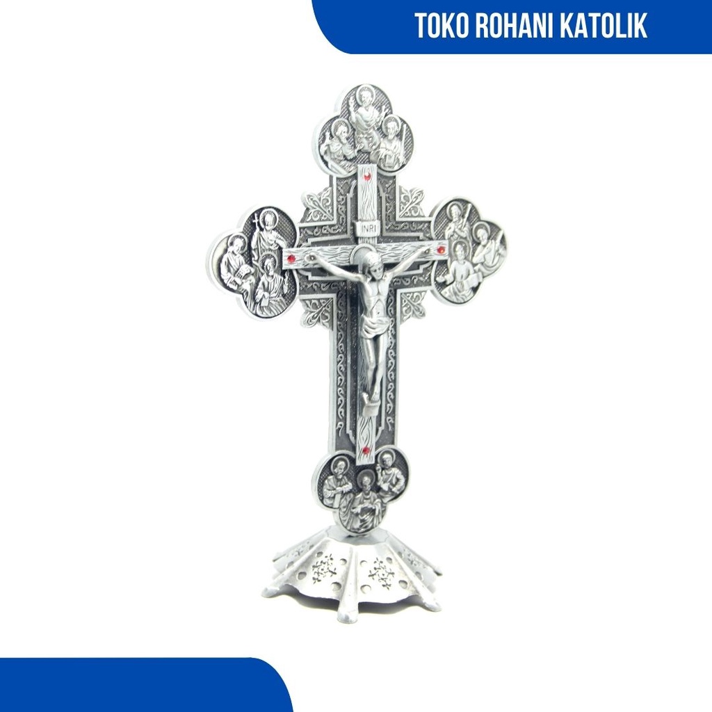 SALIB DUDUK APOSTOLIK 20 CM (12 RASUL)/SALIB DUDUK MEJA KATOLIK / SALIB LOGAM / SALIB ALTAR