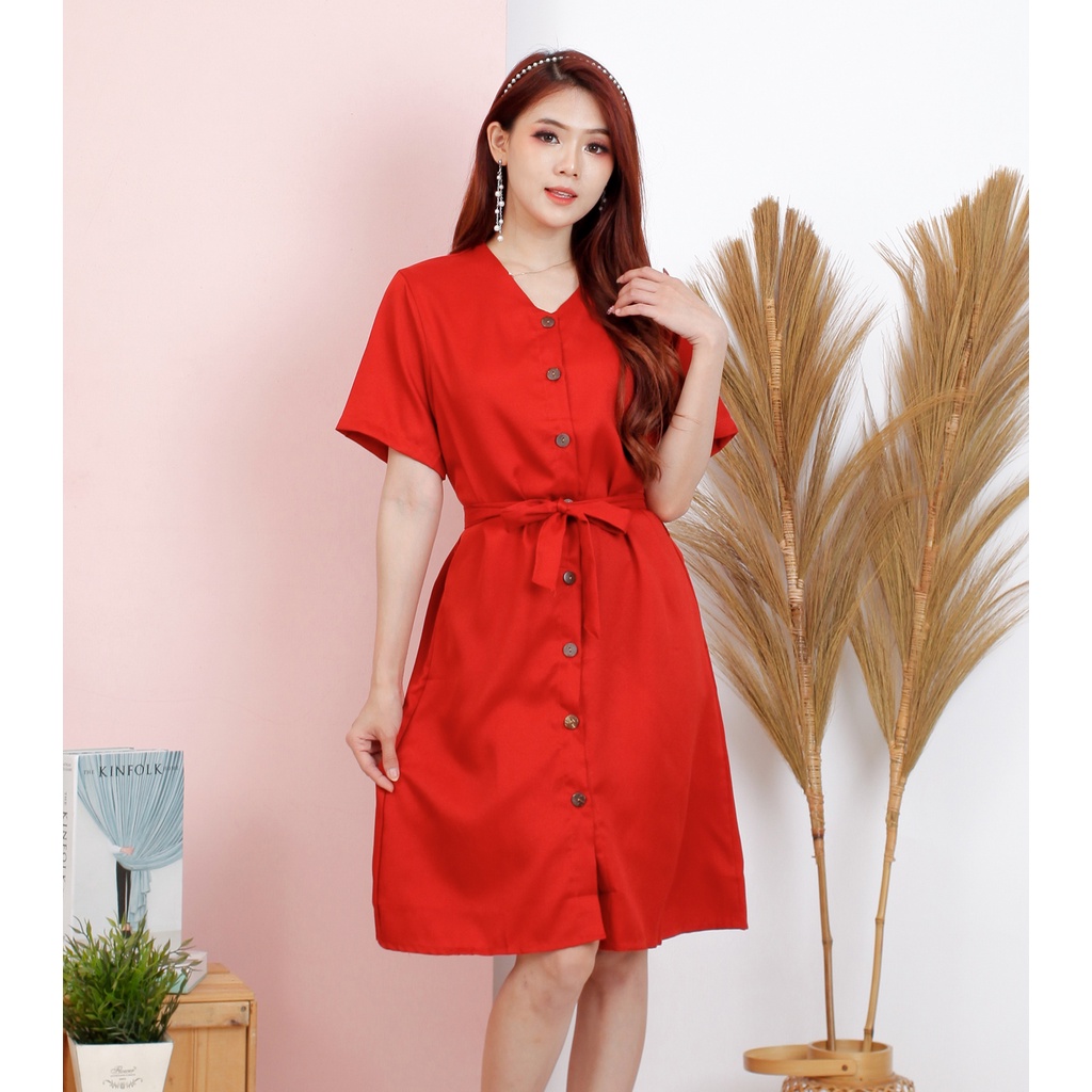 Toply shop Dres korean button  / Dres wanita full kancing