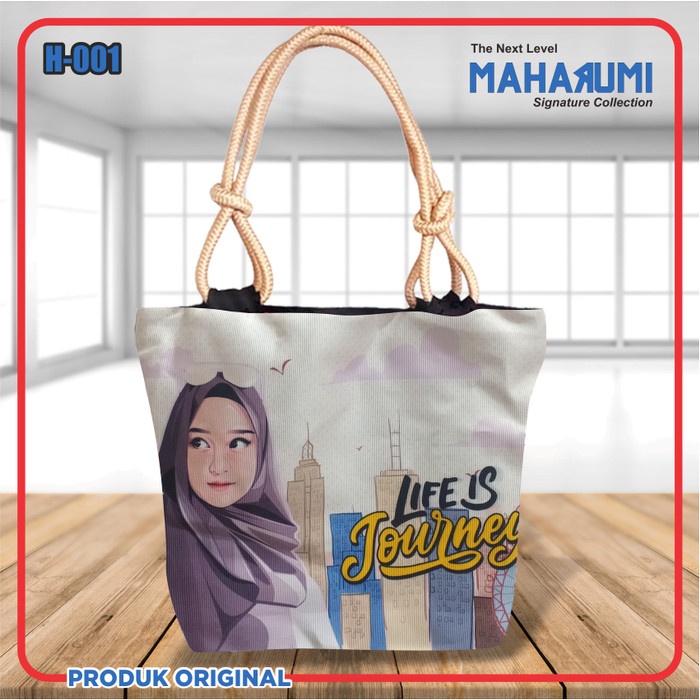Tote Bag Aesthetic (GROSIR COD) Tali Sumbu Printing Karakter Hijab Muslimah H 01 terlaris B8G2 BISA 