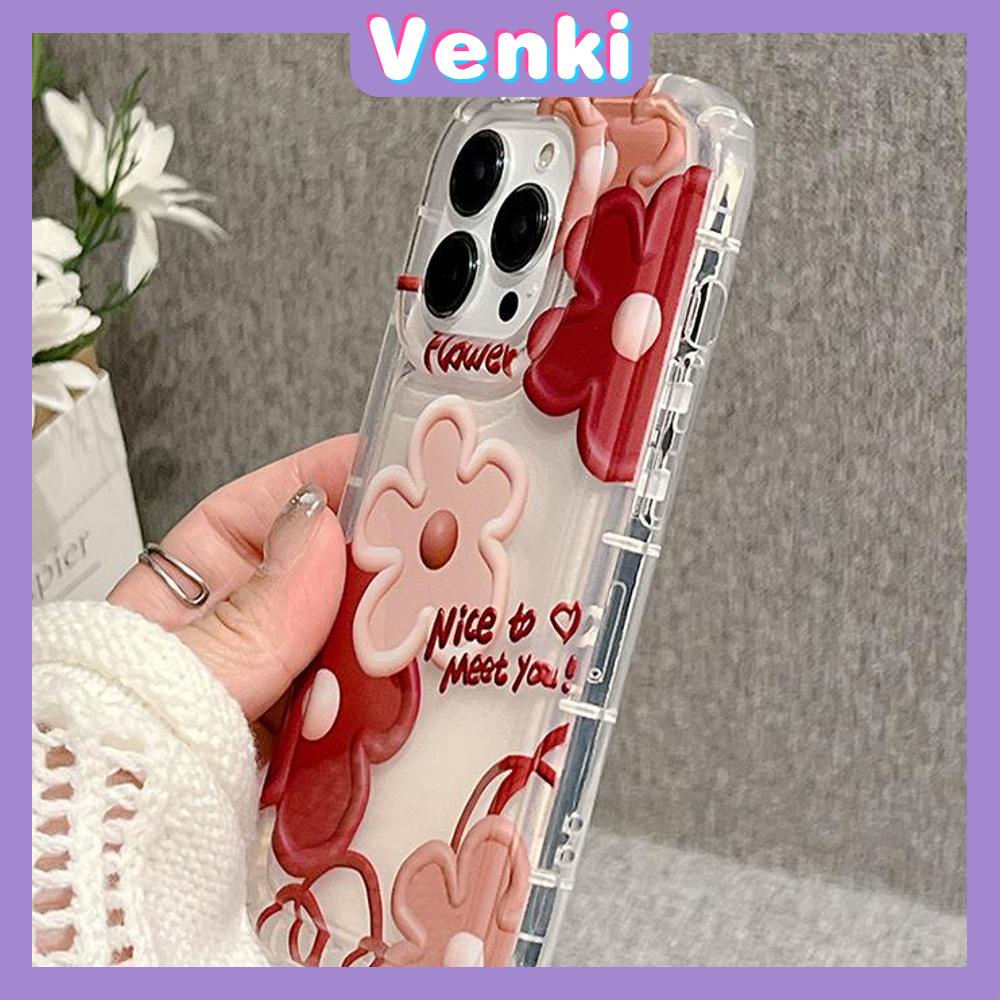 Case For iPhone 14 Pro Max Soft TPU Clear Jelly Airbag Case Red Flowers Camera Protection Shockproof For iPhone 14 13 12 11 Plus Pro Max 7 Plus X XR