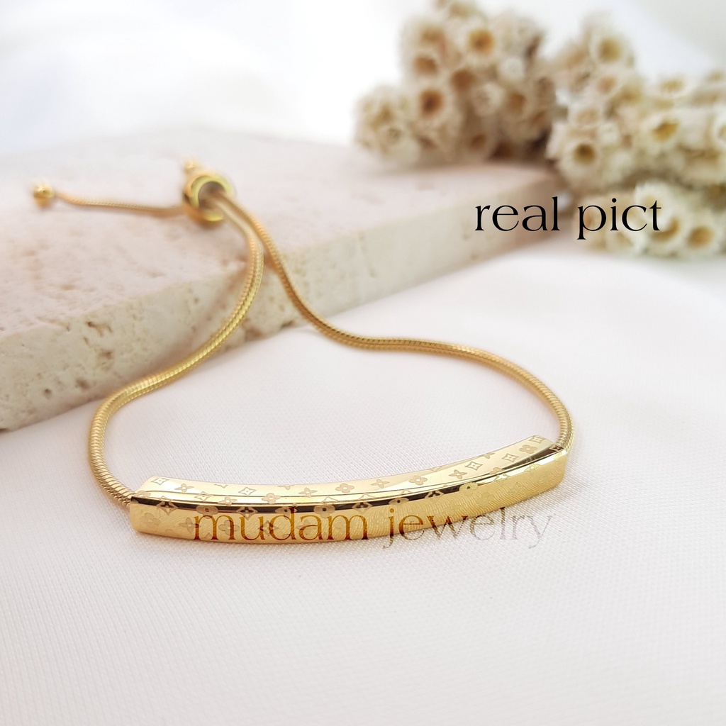 Gelang Serut  Model Smile L* Simple dan Elegan Tersedia Warna Rose Gold, Gold dan Silver