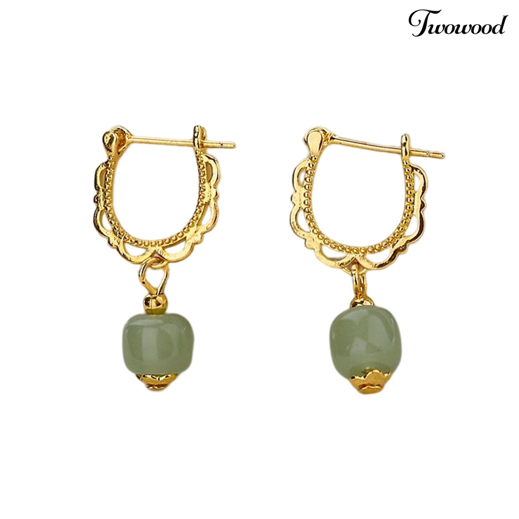 Twowood 1Pc Menjuntai Anting Gaya Cina Warna Emas Elegan Peri Hadiah Hypoallergenic Retro Faux Hetian Jade Drop Earring Perhiasan Aksesoris