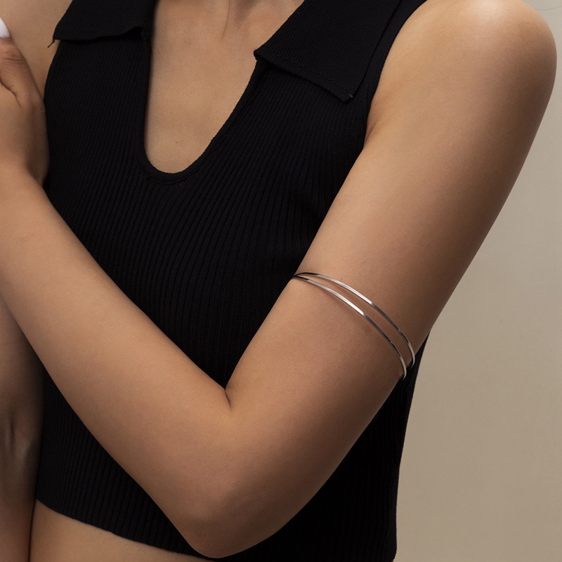 Punk Silver Gold Armlet Adjustable Upper Arm Cuff Minimalis Bangle Ban Lengan Gelang