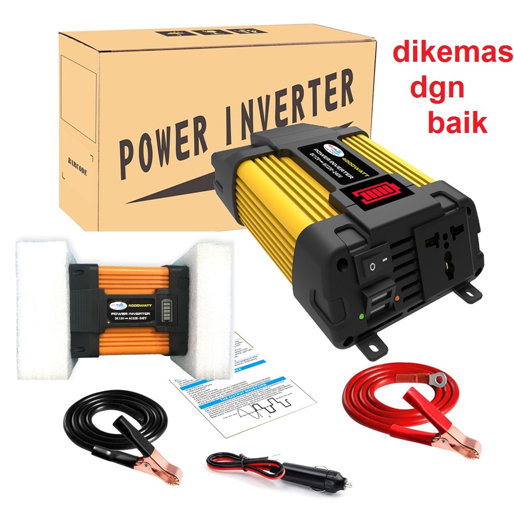 4000W Power Inverter Dc 12v Ac 220v Dual Usb Dengan Display Led Untuk Mobil Inverter Tenaga Surya