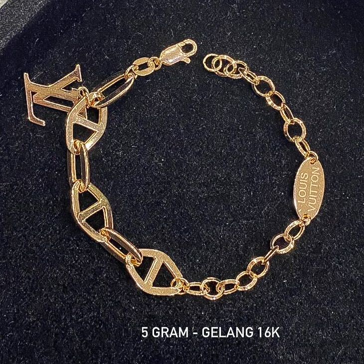 Gelang rantai anak dan dewasa emas asli kadar 700 70 16k branded LVV H tanpa permata love boba gembok kombinasi mix 3 warna whitegold rosegold tangan