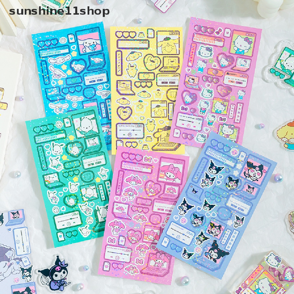 Sho New Sanrio Cinnamoroll Melody Girl Lucu Tangan Rekening Stiker Kartun Diy Goo Card Stiker Rekening Tangan Bahan Glitter Stiker N