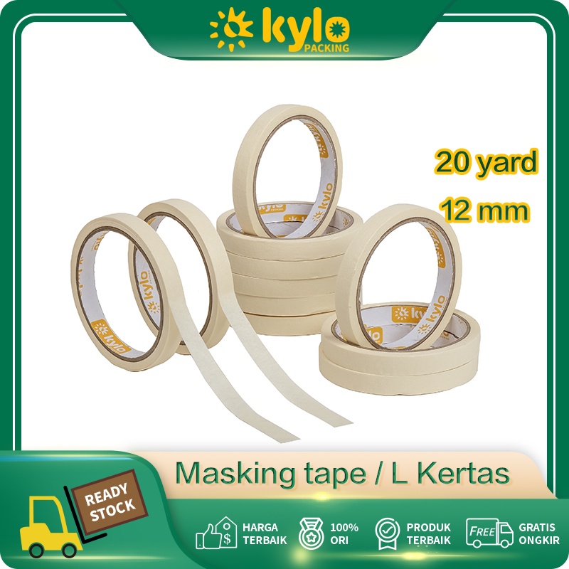 

☀️Kylo Packing☀️Masking Tape Uk:12mmx20yard Lakban Kertas 1.2cmx20y Solasi Cat Mobil 1/2inch Isolasi Murah Kualitas Bagus