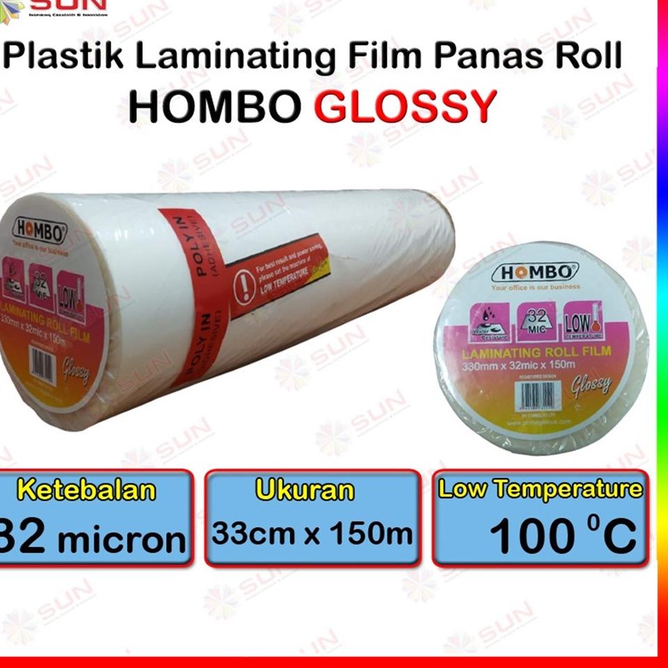 

️✔️✔️ Plastik Laminating Panas Roll Hombo 32 micron 33 cm x 150 m Glossy / Doff Low Temperature ( untuk mesin Laminating laminasi panas roll ) gas !!
