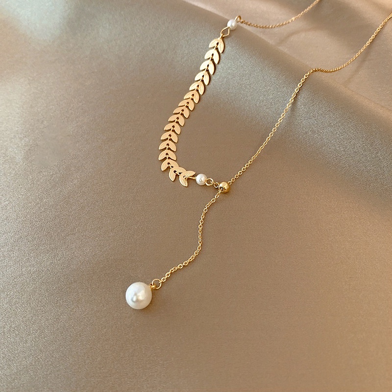 2pcs / set Korean Style Wheat Ear Pearl Necklace Bracelet Jewelry Set