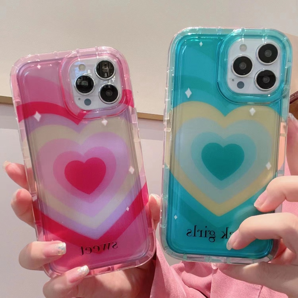 IPHONE Ins Gradiasi Hati Cocok Untuk Iphone14 14pro 14plus 13 13mini 13pro 13prm iPhone12 7Plus 8Plus Xr XS 13 12mini Pro Max Empat Sudut Casing Ponsel Tahan Guncangan