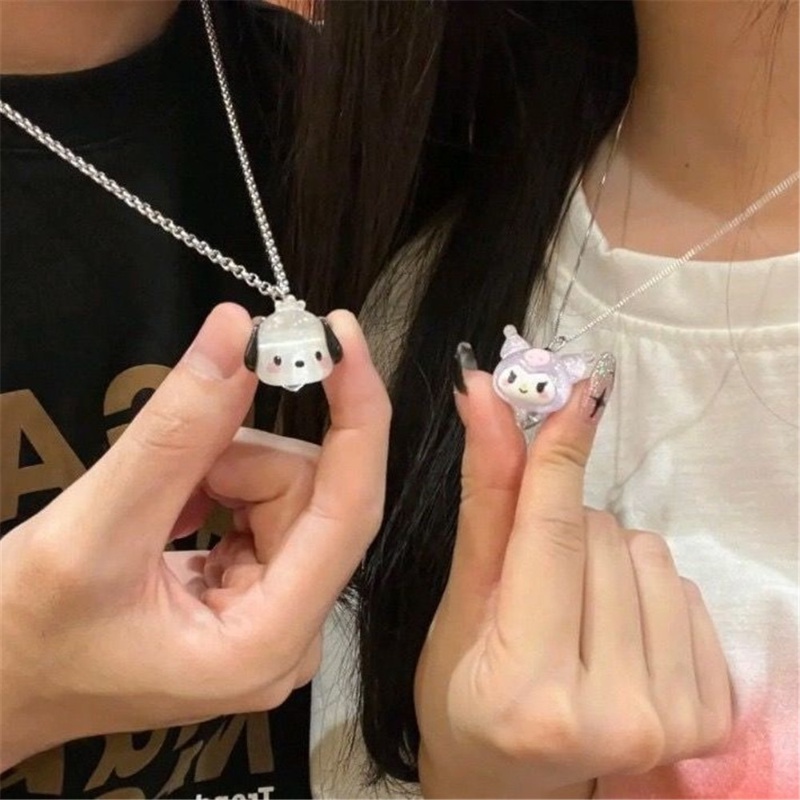 Kartun Liontin Kalung Pasangan Kalung Rantai Tulang Selangka Yang Manis Populer Perhiasan Aksesoris Hewan Kecil Yang Lucu Kalung Elegan Sanrio Kuromi Melody Pacha Dog Choker Necklace