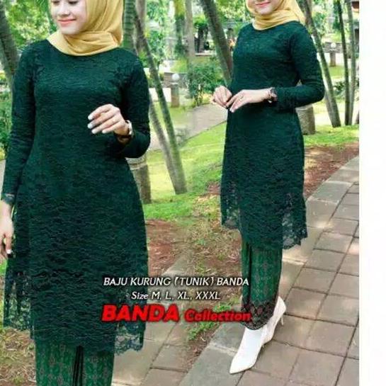 ➧ atasan kebaya brukat dres / brokat kurung /kebaya brokat /atasan kebaya /kebaya hijau botol/ kebay