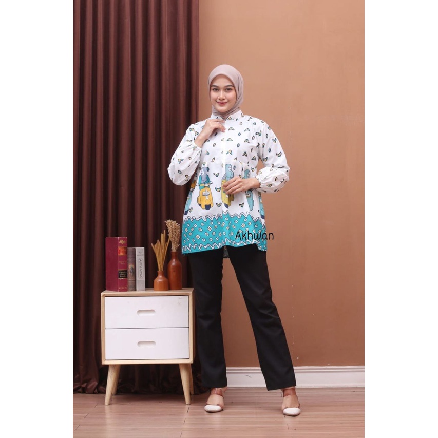 Baju Batik Wanita Modern Atasan Blouse Batik Kerja Kantor Wanita