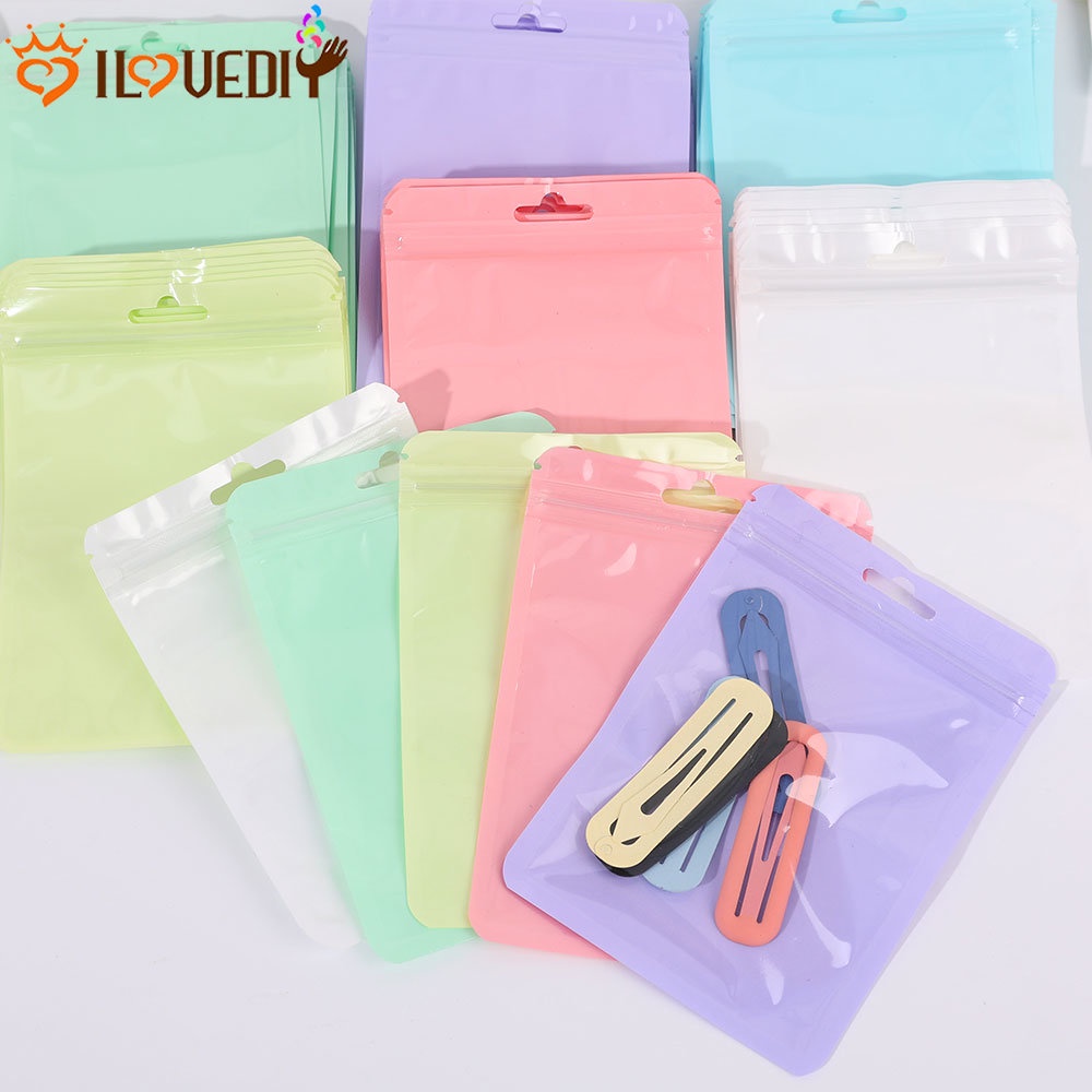 10pcs Tas Disegel Warna Macaron Barang Kecil Kantong Pembungkus Kado Anti Lembab Tahan Air Bungkus Snack Hairclip Paket Penyimpanan Alat Tulis