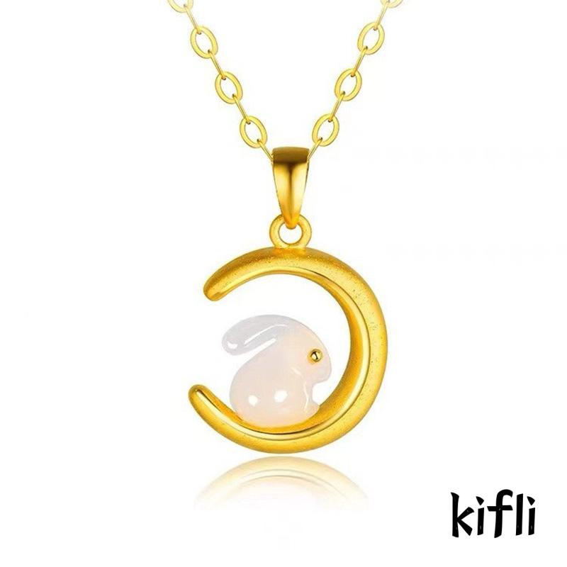 [KD] Hetian Jade Rabbit Zodiak Wanita Hewan Tahun Gaya Nasional Desain Liontin Kalung