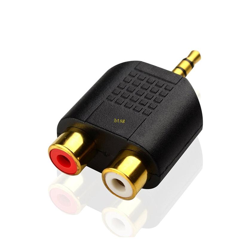 Btsg Berlapis Emas 3.5mm Stereo Ke 2-RCA Male to Female Red+White Adapter Splitter Adapter Adaptor Jack RCA Ganda Untuk TV