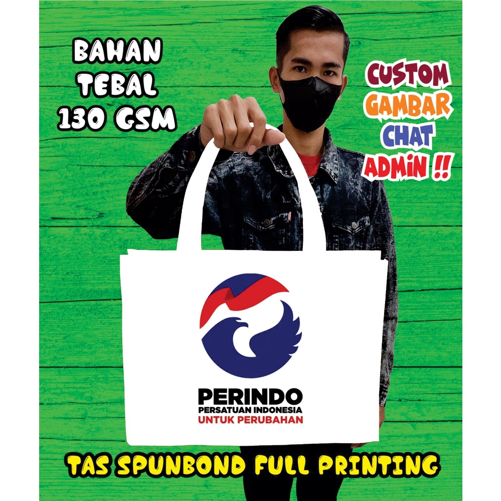 

Tas Tote Bag PARTAI PERINDO/Tas Spundbond Tebal Desain PARTAI PERINDO/Goodie Bag Spundbond PARTAI PERINDO/Souvenir PARTAI PERINDO/Tas Spundbond Custom