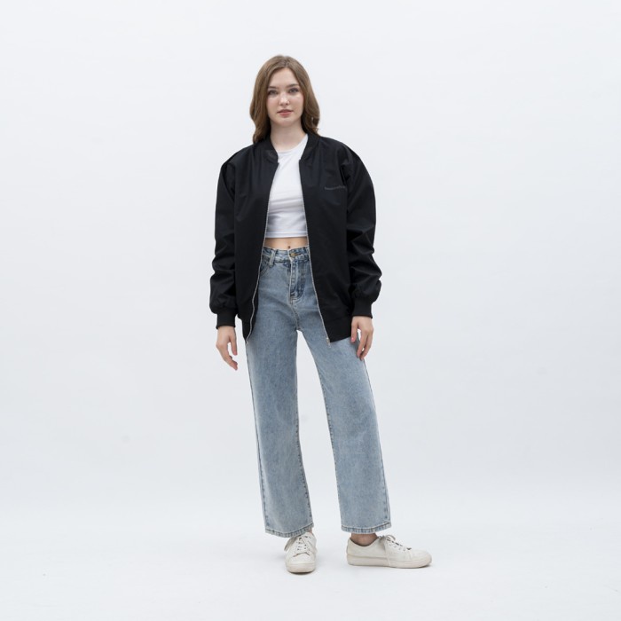 Houseofcuff Jaket Bomber Wanita Pria Unisex Polos Windbreaker Hitam