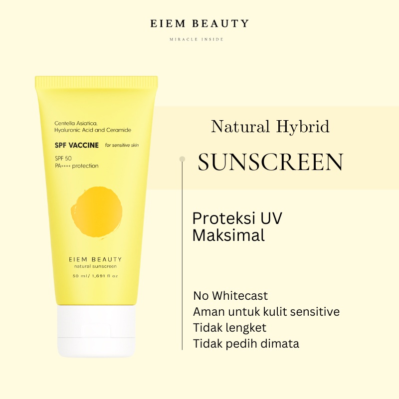 Eiem Beauty Natural Hybrid Sunscreen SPF 50 PA ++++ Protection 50ml