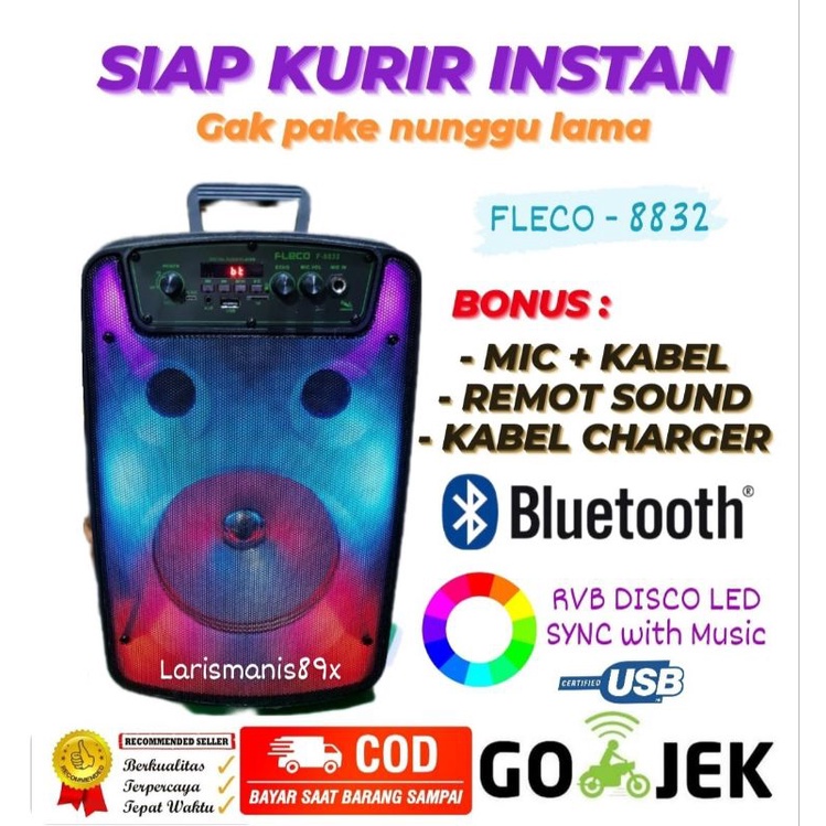 Speaker Active Portable Bluetooth FLECO F-8832 + Bonus Microphone dan Remot control