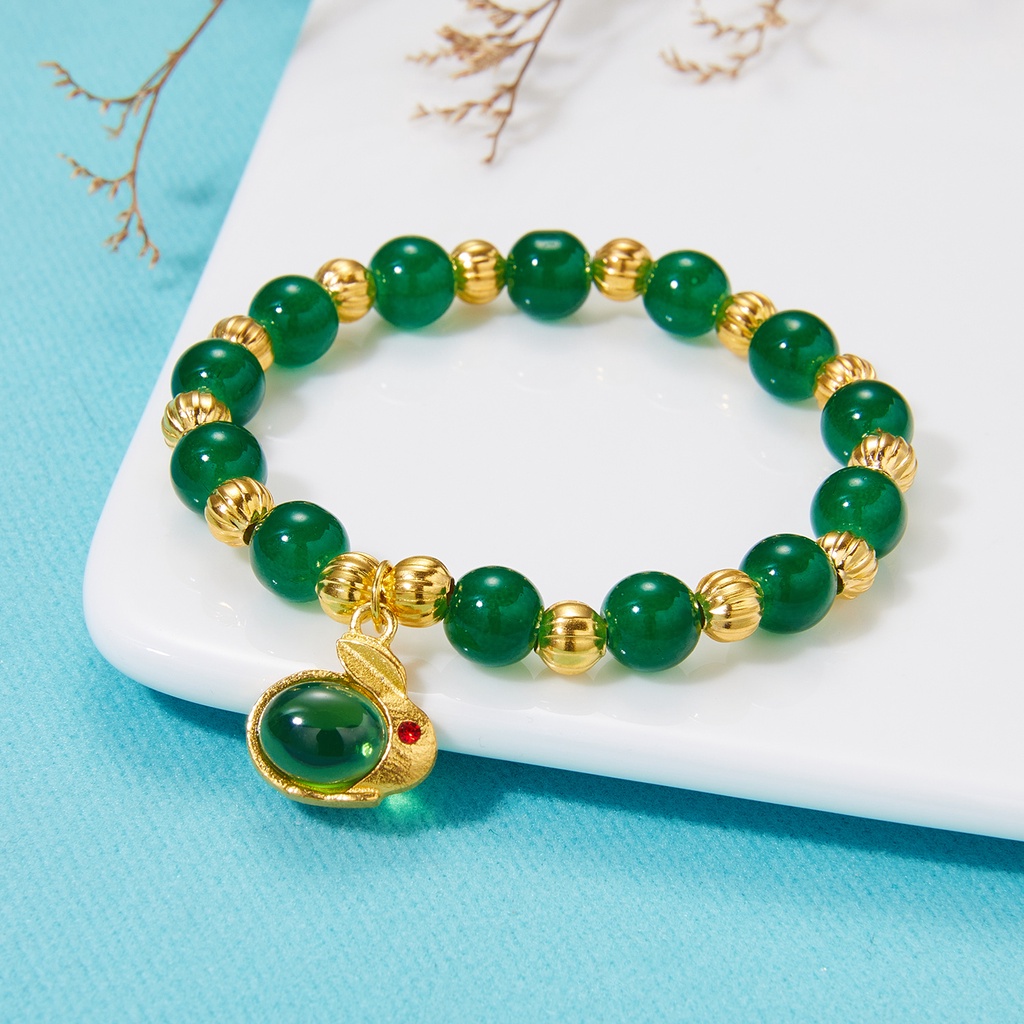 Fashion Tahun Ini Gelang Kelinci Resin Kelinci Bertabur Berlian Adjustable Gelang Manik-Manik Elastis Untuk Wanita Aksesoris Fashion