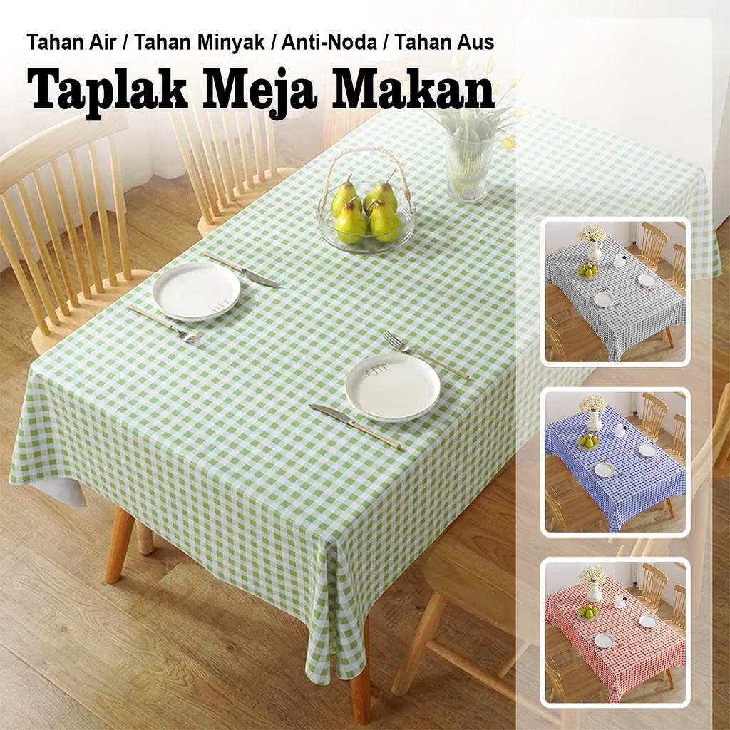 Taplak Meja Makan Empat Persegi Panjang Premium Motif Kotak Ukuran 152x228cm Bahan PEVA Tebal Perlengkapan Rumah Tangga Import - D12-3D - Comforthomes