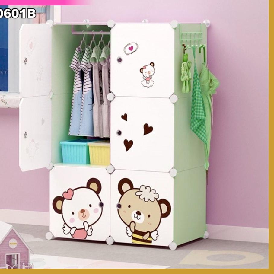 ☂ Lemari Plastik Portable 6 Pintu Lemari Karakter Lemari Pakaian Multifungsi  ➸