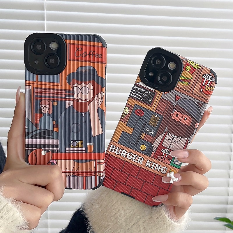 IPHONE Soft Case Perlindungan Serat Vertikal Kartun Van Gogh Untuk Iphone14 13 12 11 Pro MAX X XR XS Max7 8 Plus Anti-drop