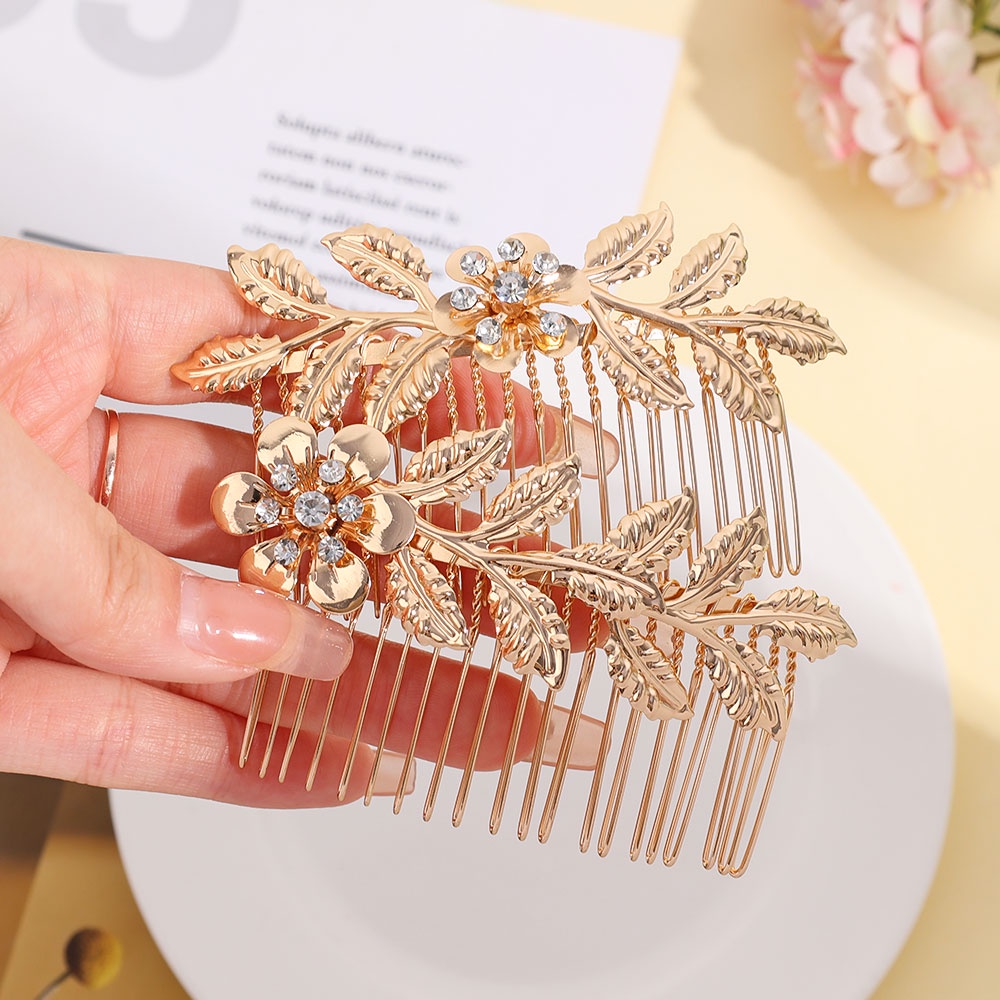 [Harga Grosir] Mode Daun Berbentuk Indah Sisir Rambut Mewah Bentuk Bunga Perhiasan Rambut Gadis Emas Elegan Rambut Pin Pengantin Pernikahan Aksesoris Rambut Lady Wedding Hair Clip