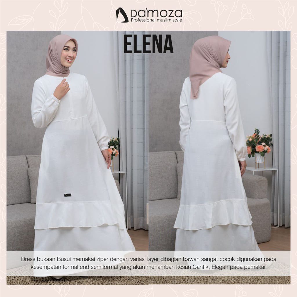 GAMIS ELENA BY DAMOZA/ GAMIS WARNA PUTIH / GAMIS DAMOZA ELENA / DAMOZA / GAMIS DAMOZA DISKON / GAMIS