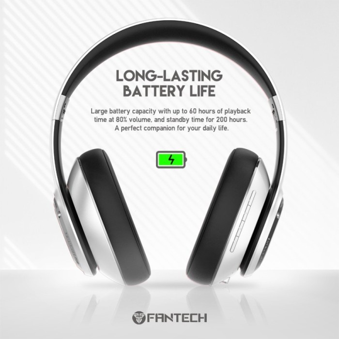 Headset Wireless Fantech WH01 Headphone Bluetooth - White
