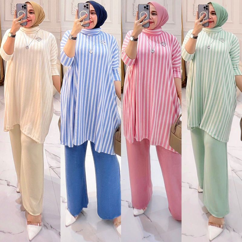 Uniqlo Jumbo Set (Tunik LD150-180 pjng 85+Pants LP64-116 pjng 100) Knit rajut premium fit to XXXXL, 