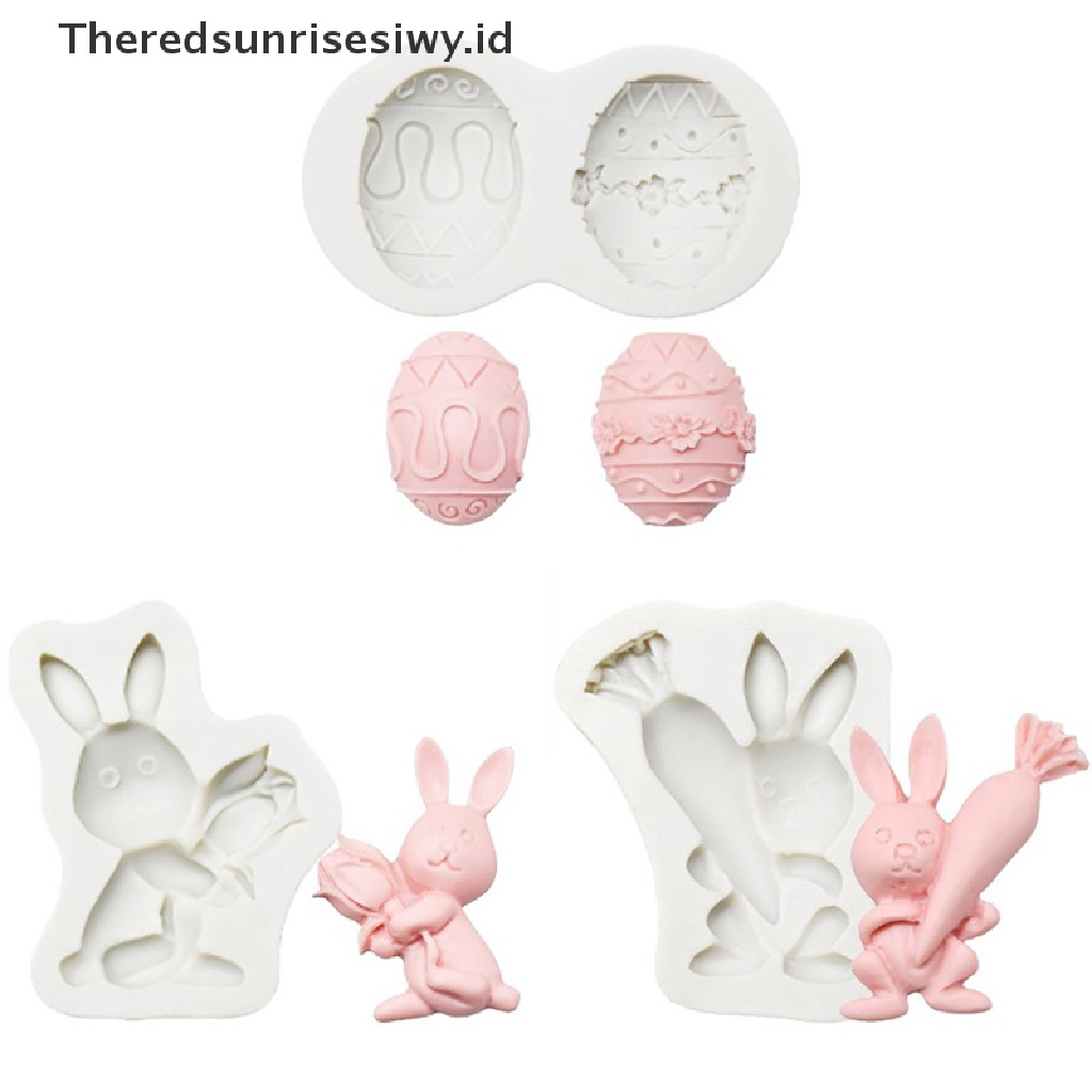 # Baju Lebaran # Easter Rabbit Fondant Cetakan Silikon Wortel Alat Kue Cookies Baking Egg Mold~