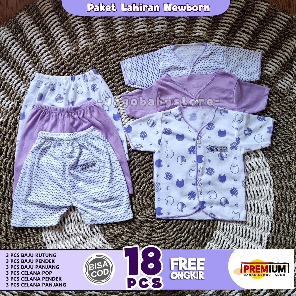 18 Pcs Baju Bayi Paket Melahirkan Pakey Lahiran Newborn Warna Ungu Cantik