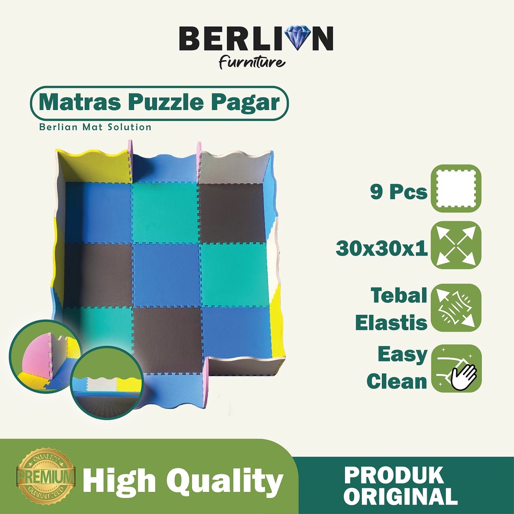 Matras Puzzle Pagar Kombinasi  30x30 Tbl 1 Cm isi 9 Pcs / Alas Lantai / Playmat