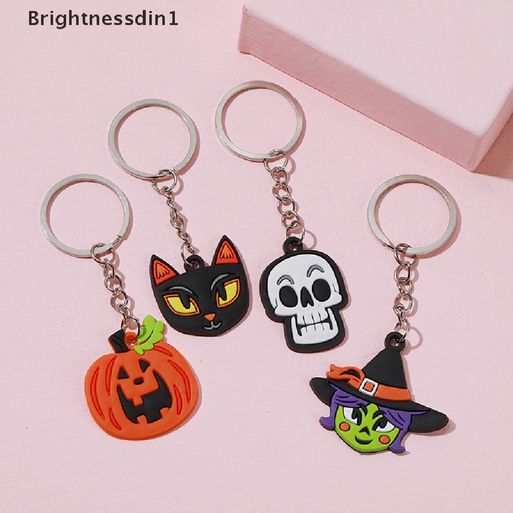 [Brightnessdin1] Halloween Gantungan Kunci Kelelawar Labu Hantu Kucing Gothic Kunci Cincin Vampir Batu Nisan Gantungan Kunci Festival Hadiah Perhiasan DIY Buatan Tangan Butik