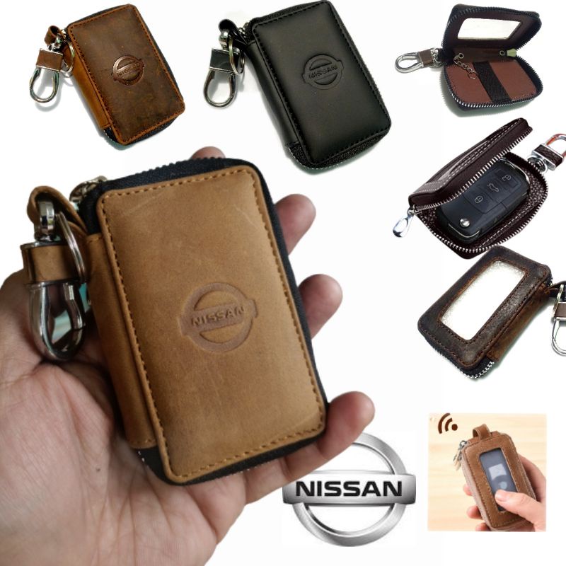 dompet kunci remote keyless mobil Nissan kulit asli tranpatan dompet STNK kulit