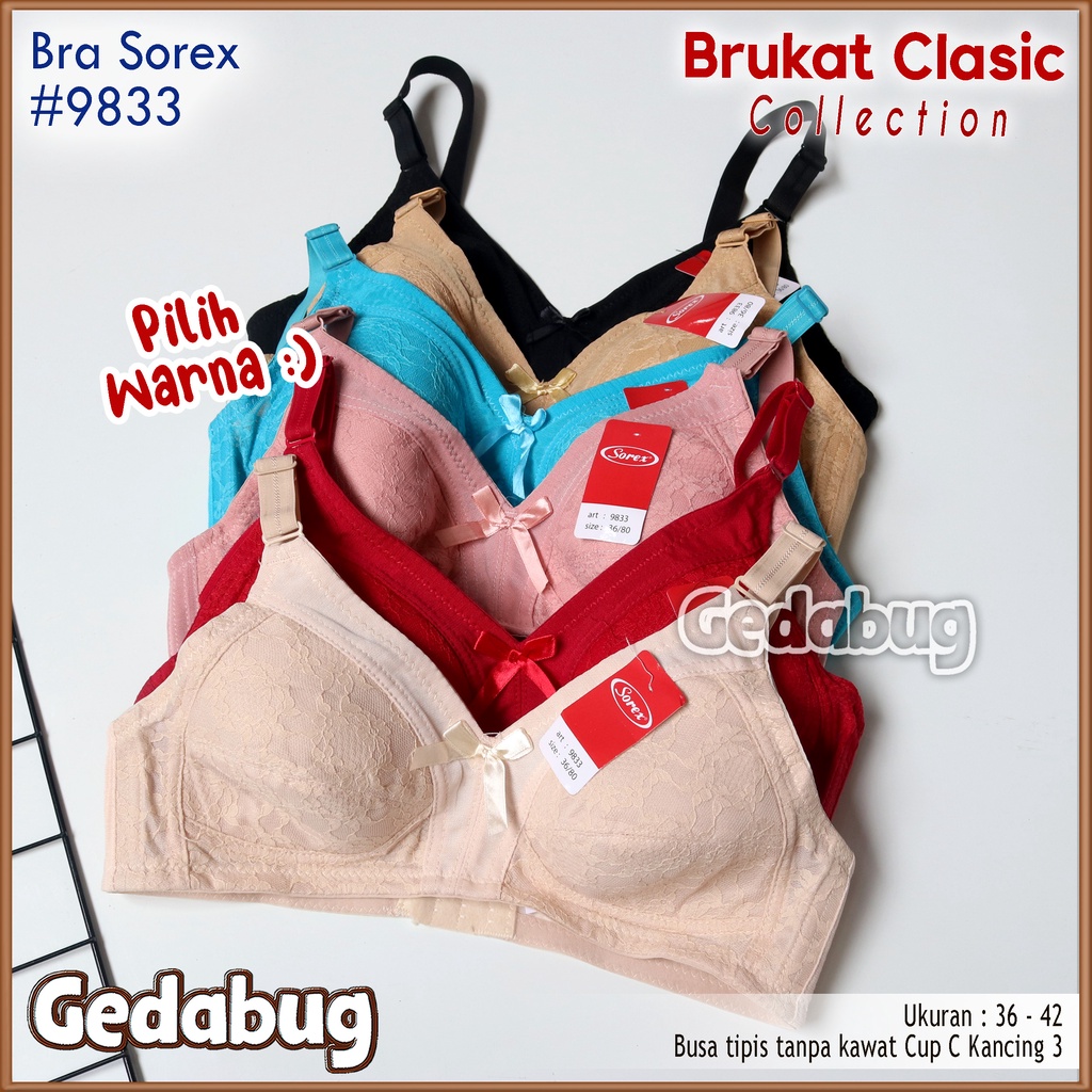 Bra BH Sorex 9833 Brukat Clasic | Bra wanita dewasa Busa sedang tanpa Kawat Kancing 3 Bing Cup | Gedabug