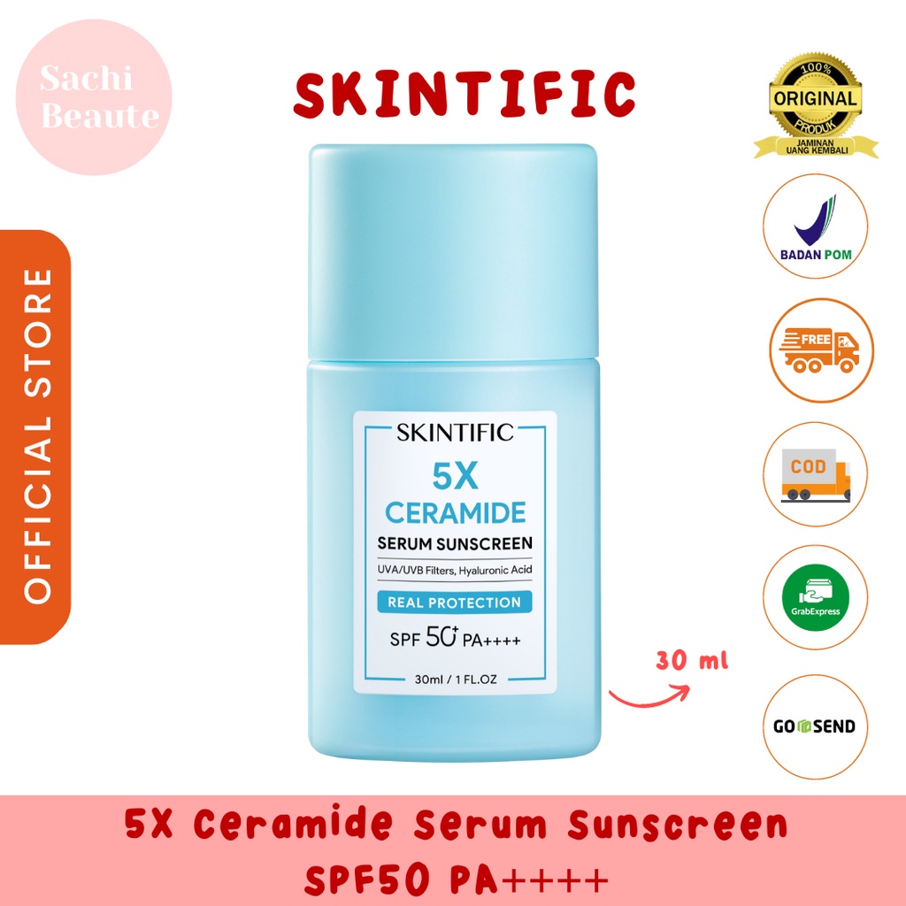 SKINTIFIC 5X Ceramide Serum Sunscreen SPF50 PA++++ Skincare Sunblock Untuk skin barrier rusak kulit sensitif 30ml Moisturizer Tabir Surya