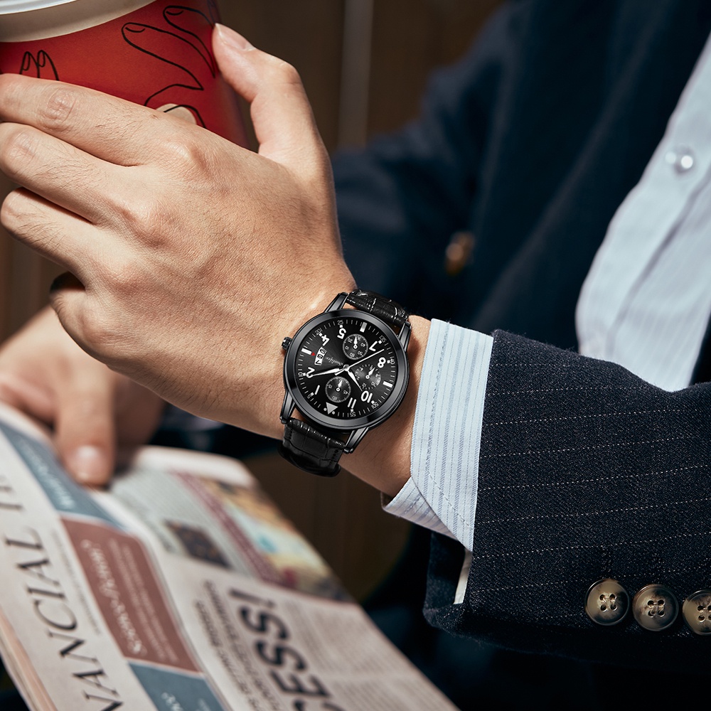 Sunlifex Jam Tangan Pria 7004 Original Anti Air Kuarsa Tali Kulit Jam Tangan Cowok-2