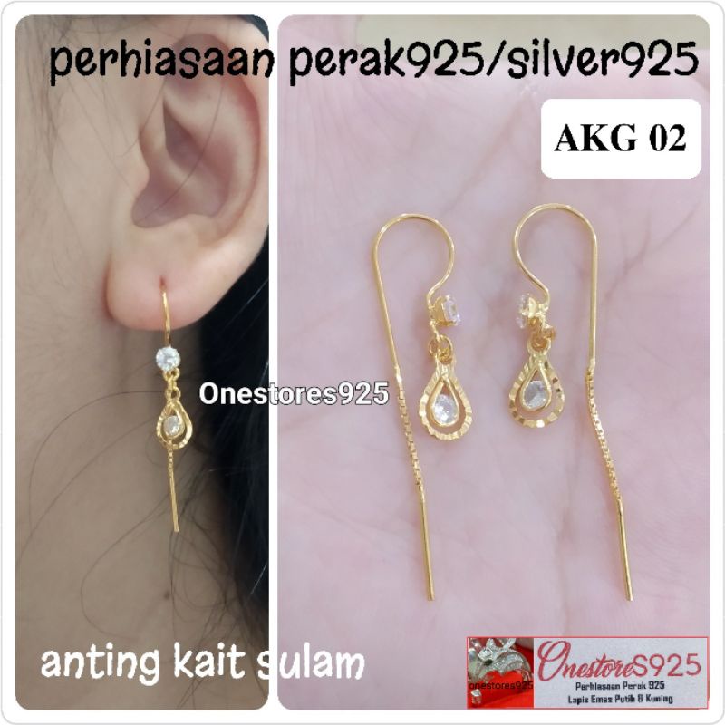 Anting Sulam perak 925 Asli Lapis Emas Kuning 3689