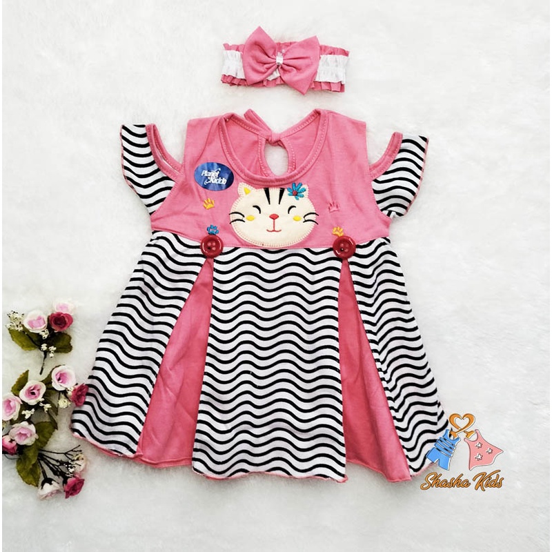 [S-023] Baju Bayi Perempuan /Dress Bayi  Planet Kids motif bunga Murah 3-6 bln Bonus BANDANA &amp; Celana dalam