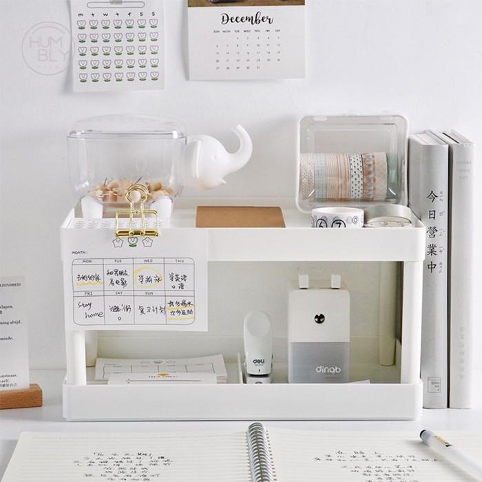 

2 Tier Study White Rack Organizer Aesthetic Korean Style