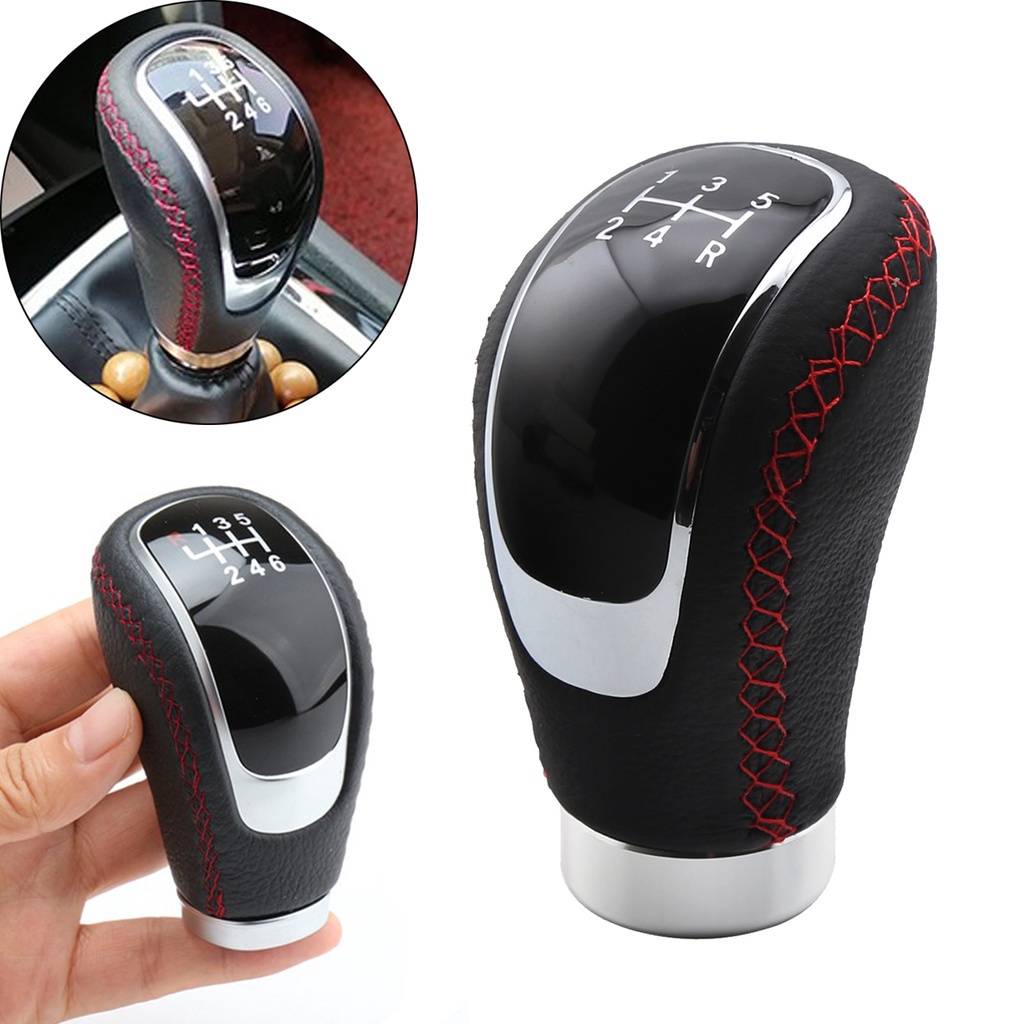 5 Kecepatan Hitam Jahitan Kulit Manual Mobil Gear Shift Knob Stick Shifter Tuas