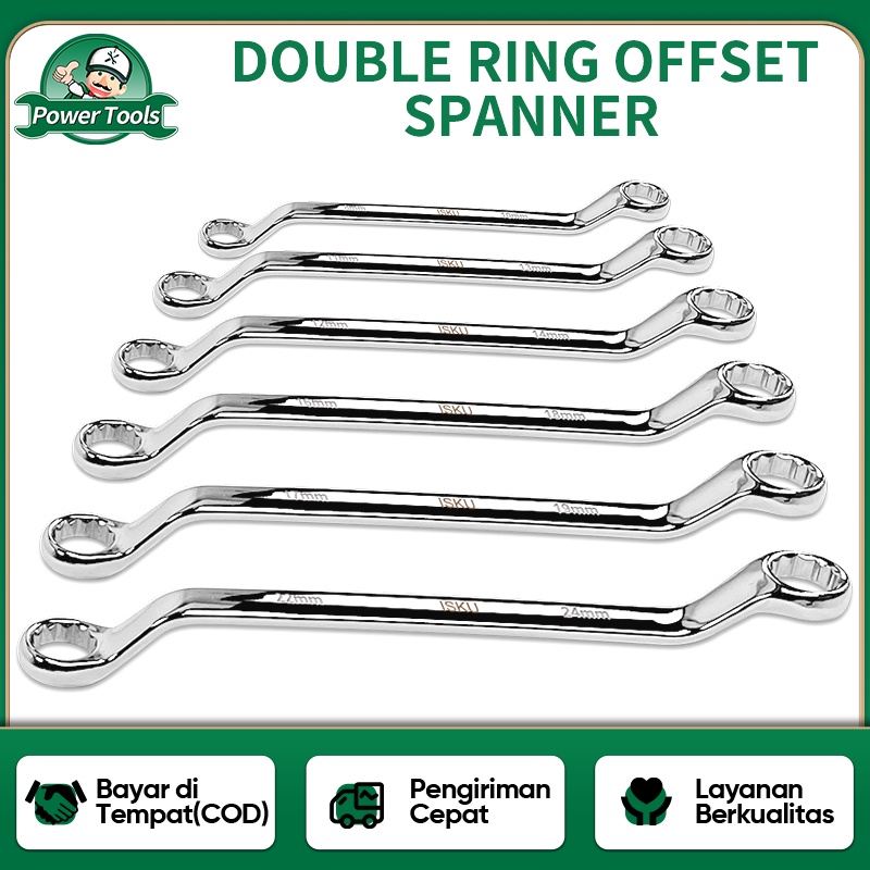 ISKU Kunci Kombinasi Spanner 12gigi Kunci Ring Pas Baja Krom Vanadium Double Offset Ring Spanner Bolak Balik Combination Spanne Perbaikan Sepeda Motor